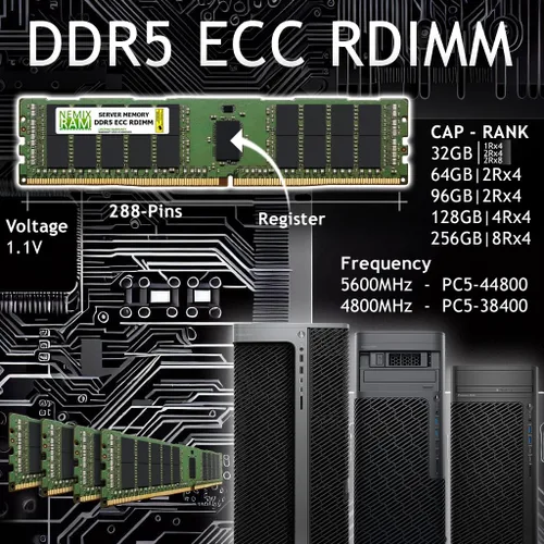 Vista 2 de NEMIX RAM Kit de memoria de servidor registrado DDR5 4800MHZ PC5-38400 1Rx4 1.1V CL40 288-PIN ECC RDIMM compatible con ASUS 2U4N Servidor