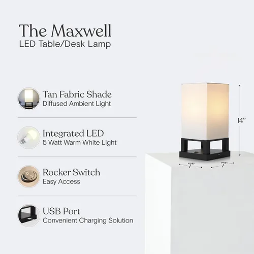 Vista 4 de Brightech Maxwell Lámpara de Mesita de Noche con Puerto USB – Lámpara de Mesa Compacta para Dormitorio, Sala de Estar - Moderna Lámpara Asiática
