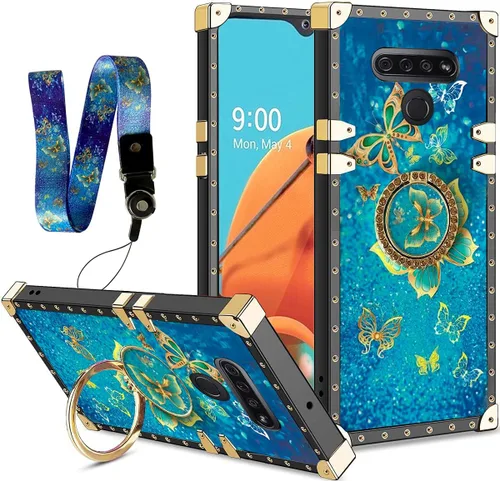 Vista 11 de nancheng Funda cuadrada para LG Stylo 5: Funda de teléfono con patrón de moda para niñas y mujeres con correa de soporte de anillo Funda protectora