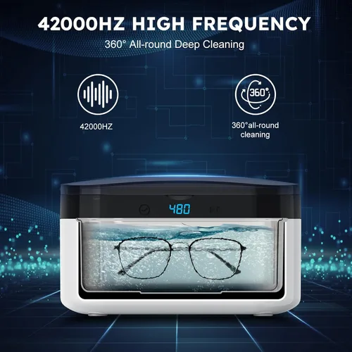 Vista 2 de Life Basis Limpiador ultrasónico de joyas portátil – Máquina de limpieza sónica de 500ML con limpieza profunda de 42kHz, 5 ajustes de temporizador