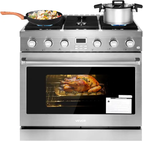 Vista 10 de VEVOR Horno de Cocina a Gas, 30 Pulgadas de Ancho, Estufa y Horno Independiente de Acero Inoxidable con 4 Quemadores Sellados en la Superficie