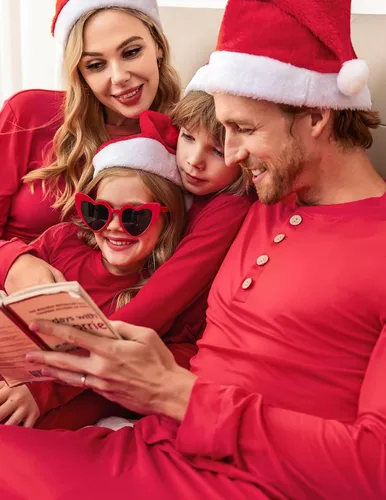Vista 2 de Ekouaer Conjunto de pijama de Navidad familiar a juego para mujeres, hombres, niños, pijamas de manga larga, ropa de dormir para vacaciones