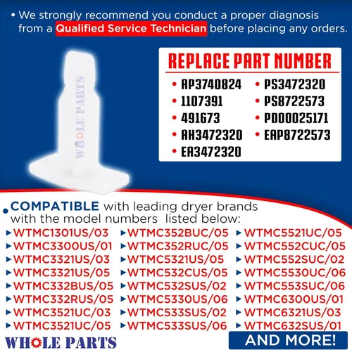 Vista 2 de Pestillo de puerta de secadora Whole Parts mejorado # 00491673 – Reemplazo y compatible con algunos secadores Bosch – Reemplaza AP3740824, 1107391