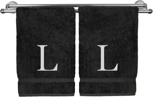 Vista 171 de Toalla de mano monogramada, regalo personalizado, juego de 2 - Toalla bordada con letra de bloque dorada - Extra absorbente 100% algodón turco