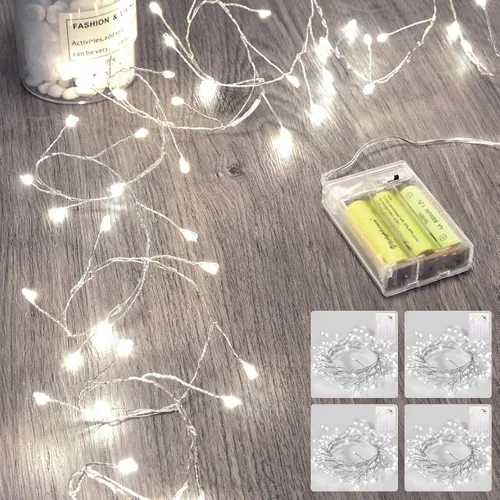 Vista 13 de Luces de hadas que funcionan con pilas, luces de cuerda centelleantes impermeables con cable plateado de 5 pies y 60 LED, luces de fuegos