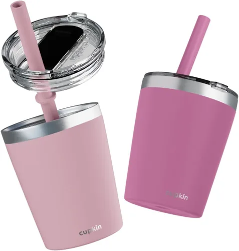 Vista 33 de CUPKIN - Taza apilable de acero inoxidable para niños, taza para batidos, tazas aisladas con recubrimiento en polvo, tapa libre de BPA y pajilla