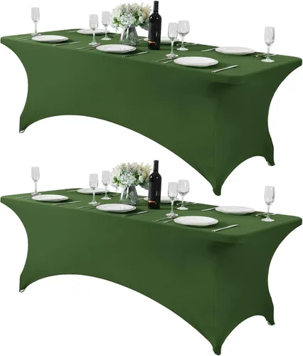 Vista 48 de Mantel de elastano para mesa de 6, 4 o 8 pies, universal, ajustable, para fiestas, banquetes, bodas y eventos, color verde manzana