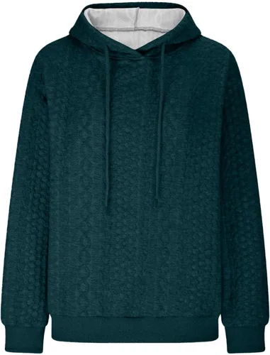 Vista 5 de Sudaderas con capucha de punto gofre para mujer, estilo casual, con cordón, talla grande, lisa, cuello redondo, ropa preparatoria