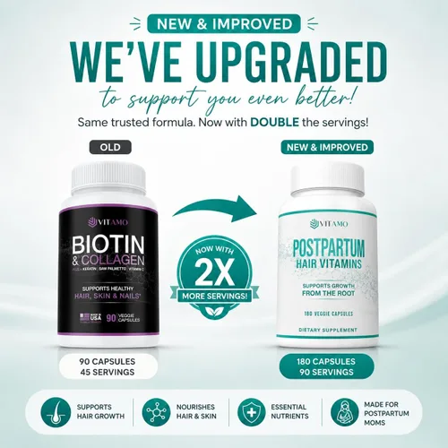 Vista 2 de Vitamo Vitamo - Vitaminas para la pérdida de cabello posparto para mujeres Crecimiento posnatal del cabello con ácido hialurónico, complejo B