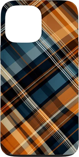 Vista 23 de Funda para iPhone 16 Navy Black and Orange Plaid Halloween Otoño Calabazas