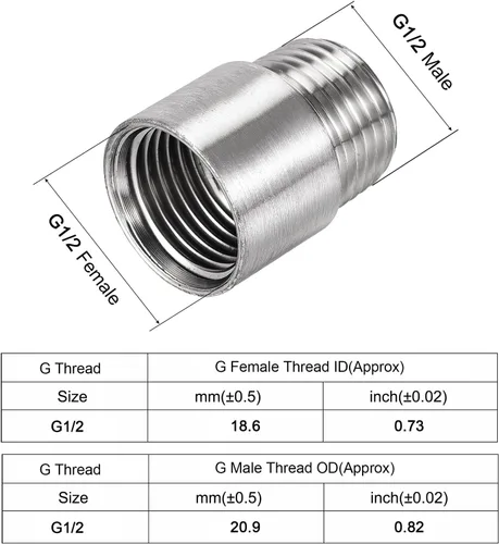 Vista 3 de MECCANIXITY Brazo de extensión de cabezal de ducha, acero inoxidable 1/2PT macho a hembra, rosca hembra de 1.181 in de longitud, accesorio