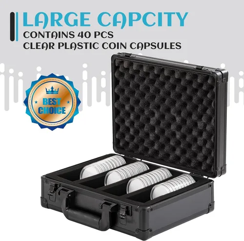 Vista 2 de La caja de monedas de metal contiene 40 cápsulas de plástico transparente, colección de monedas de hasta 1.811 in, moneda American Silver Eagle