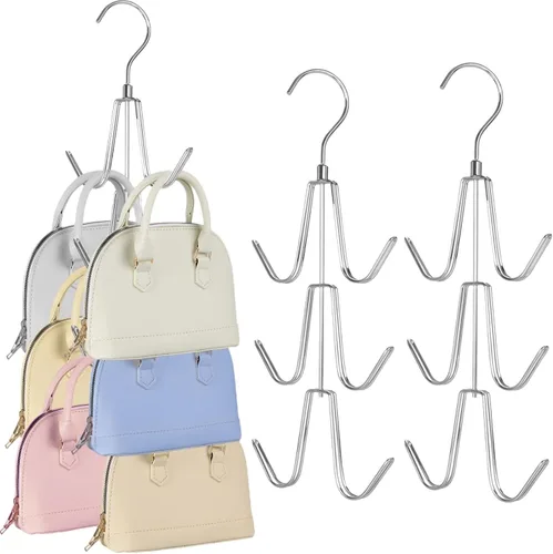 Vista 10 de TOPIA HANGER Organizador para colgar bolsos para armario, paquete de 2 ganchos organizadores de bolsos, ganchos de metal giratorios de 360°, estante