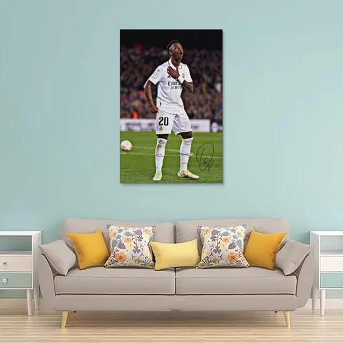 Vista 2 de LOGAUT Vinicius Jr Poster Vini Jr - Póster de fútbol firmado para pared, pintura estética para decoración del hogar, (V5106), sin marco, 24 x 36
