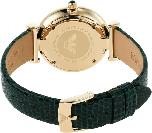 Vista 4 de Emporio Armani Reloj de vestir de acero inoxidable para mujer, verde (GREEN Leather), Reloj de cuarzo