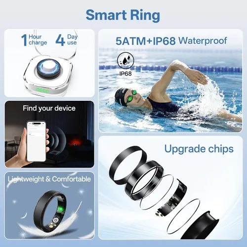 Vista 6 de Anillo inteligente para mujeres y hombres, anillo de seguimiento de salud con frecuencia cardíaca, monitor de sueño, oxígeno en sangre, HRV, estrés