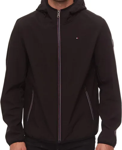 Vista 2 de Tommy Hilfiger Chaqueta Softshell ligera resistente al agua transpirable con capucha para hombre, Negro