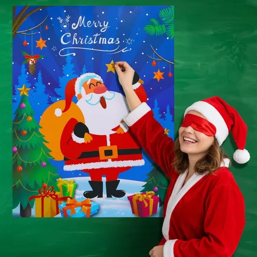 Vista 2 de SKYLETY Juegos de fiesta de Navidad, juego de pin the nose en Papá Noel, divertidos juegos de fiesta con los ojos vendados para familiares y amigos