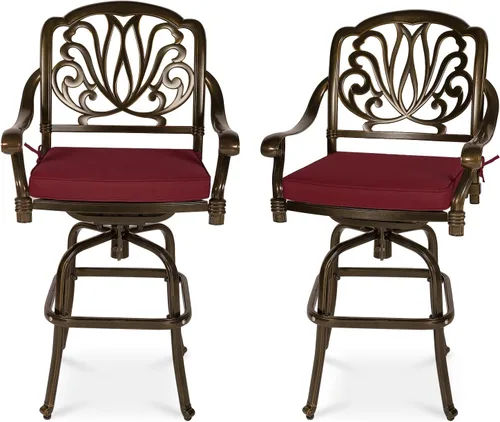 Vista 9 de VIVIJASON Taburetes de bar giratorios para exteriores, sillas de bar de aluminio fundido para todo tipo de clima, con cojín de asiento, muebles