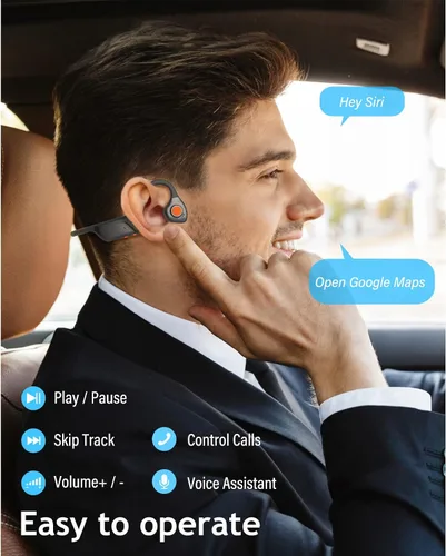 Vista 7 de MONODEAL Auriculares de conducción ósea con micrófono, auriculares de oído abierto, inalámbricos, Bluetooth 5.1/función de silencio/capacidad