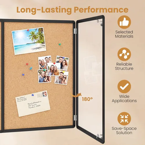 Vista 5 de Goplus Enclosed Bulletin Board, 47.5” x 35.5” Lockable Cork Notice Board