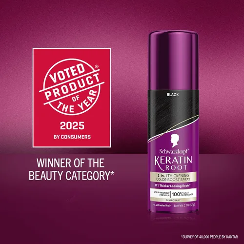 Vista 8 de Schwarzkopf Keratin Root Spray de color temporal para el cabello, marrón oscuro, cobertura instantánea de canas, raíces más gruesas y de aspecto más