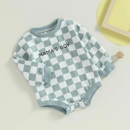 Vista 3 de Ayalinggo Mameluco de burbujas para bebé niña niño tablero de ajedrez con cuello redondo, suéter de manga larga