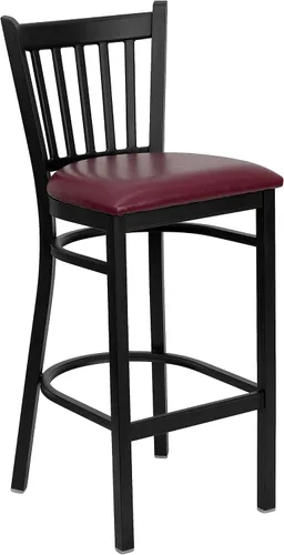 Vista 8 de Flash Furniture HERCULES Series Taburete de bar de metal con respaldo vertical negro para restaurante – asiento de vinilo burdeos