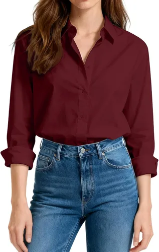 Vista 8 de Camisas de vestir ajustadas de algodón para mujer, blusas de manga larga para oficina, blusas con cuello