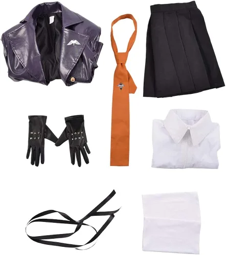 Vista 6 de Cosplayfm Disfraz de anime para mujer uniforme escolar conjunto completo con tocado y calentadores de piernas