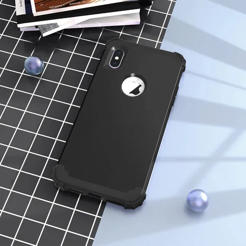 Vista 3 de IDweel Funda para iPhone Xs Max con protector de pantalla de vidrio templado, absorción de golpes 3 en 1, protección resistente, cubierta de Negro