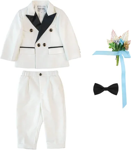 Vista 8 de Traje para niños, 3 piezas, chaqueta de esmoquin formal, traje de boda, traje para niños, chaqueta de traje, pantalón, corbatín