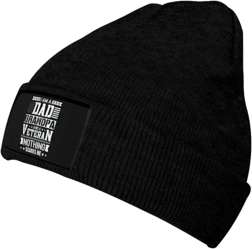 Vista 3 de Knit Beanie Warm and Cozy Winter Hat for Men and Women, I Am Dad Grandpa and A Veteran Nothing Scares Me Fashionable Accessories with Stylish Design