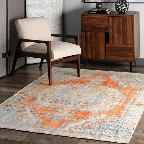 Vista 8 de nuLOOM Chana - Alfombra de área de tejido plano enmarcada con enrejado, 5 x 8 pulgadas, beige
