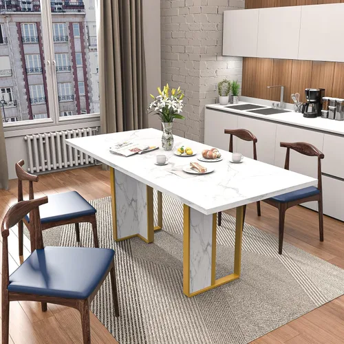 Vista 10 de Bigbiglife Mesa de comedor de 63 pulgadas para 6, mesa de comedor para interiores y exteriores con patas de madera, mesa de cocina con mesa grande