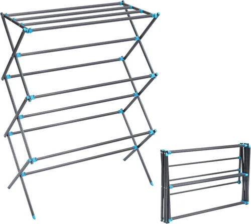 Vista 10 de APEXCHASER Estante de secado de ropa plegable de 3 niveles, estante de lavandería extensible de metal, 45.28 pulgadas de altura, ancho ajustable