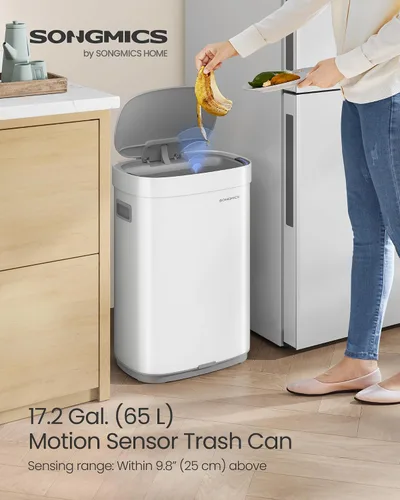 Vista 2 de SONGMICS Cubo de Basura de Cocina, Cubo de Basura con Sensor de Movimiento de 17.2 Galones (65 L), Cubo de Basura de Acero Inoxidable, Control