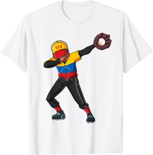 Vista 64 de Baseball Dabbing Venezuela Player Catcher Pitcher Hombres Niños Camiseta, Negro