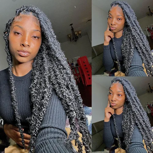 Vista 42 de ZRQ Butterfly Locs Cabello de Ganchillo Corto 6 Paquetes Negro Cabello Bob de Ganchillo 8 Pulgadas Locs Sintéticos Desordenados Desgastados Trenzas