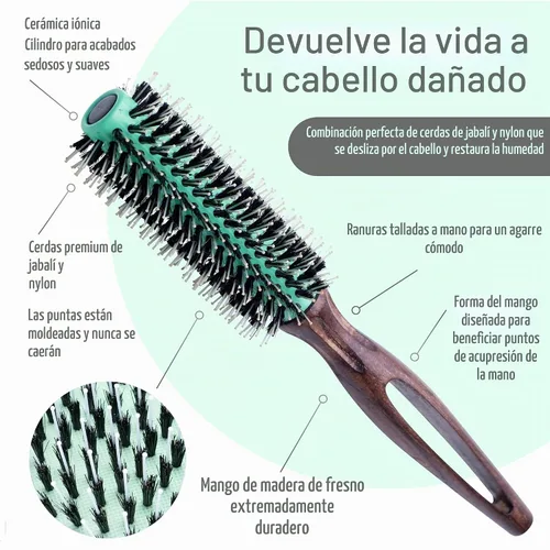 Vista 3 de MINT Kaze - Cepillo redondo de cerda de jabalí (0.787 in) para secado por soplado 20 mm ceramic barrel and boar bristles create lift, curl and