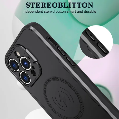 Vista 5 de Funda magnética a prueba de golpes para iPhone 13 Pro de 6.1 pulgadas con soporte para cámara [protector de lente de cámara integrado]