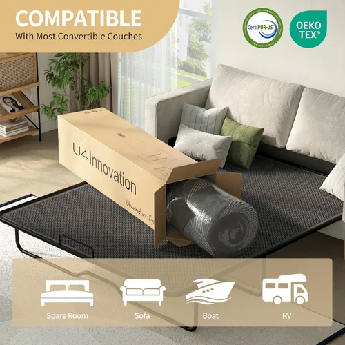 Vista 7 de Colchón para sofá cama de 4 pulgadas, repuesto de espuma viscoelástica de gel con funda de patrón geométrico transpirable lavable, soporte