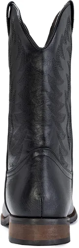 Vista 4 de IUV Botas de Vaquero para Hombre de Pie Ancho Punta Cuadrada Botas Occidentales con Bordado Clásico Duraderas Sin Cordones Negro
