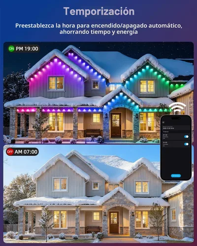 Vista 6 de REYLAX Luces permanentes para exteriores de 100 pies con 60 luces LED, luces de alero RGB+IC, IP67 impermeable, múltiples escenas para decoración