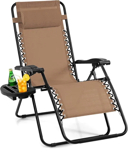 Vista 24 de Giantex Zero Gravity - Silla reclinable para patio al aire libre con portavasos y almohada extraíble, respaldo ajustable, silla de salón