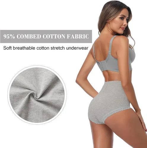 Vista 4 de ANNYISON Ropa interior para mujer, cintura alta, cobertura completa, calzones coloridos de algodón para mujer