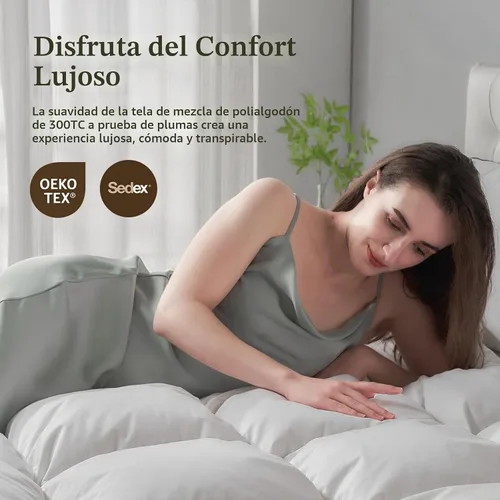 Vista 3 de BPC Edredón ligero de fibra de plumón de ganso tamaño Full/Queen, poder de relleno 750, inserto de edredón esponjoso como nube con funda de mezcla