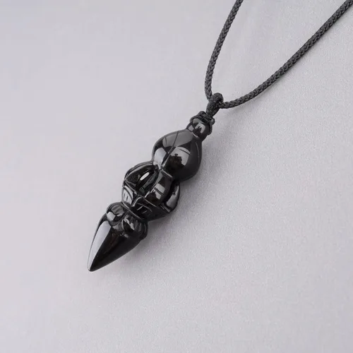 Vista 6 de COAI Collar con colgante de Buda Vajra de obsidiana negra de oración