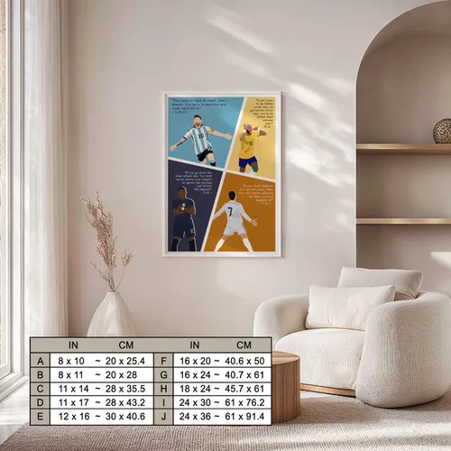 Vista 7 de LOLUIS Arte de Pared Motivacional de Superestrella de Fútbol Dibujado a Mano con Cita Deportiva Decoraciones de Arte de Pared