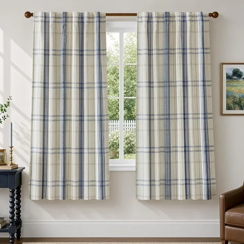Vista 21 de DriftAway Cortinas de felpilla de lino a cuadros 100% opacas de 96 pulgadas Beige
